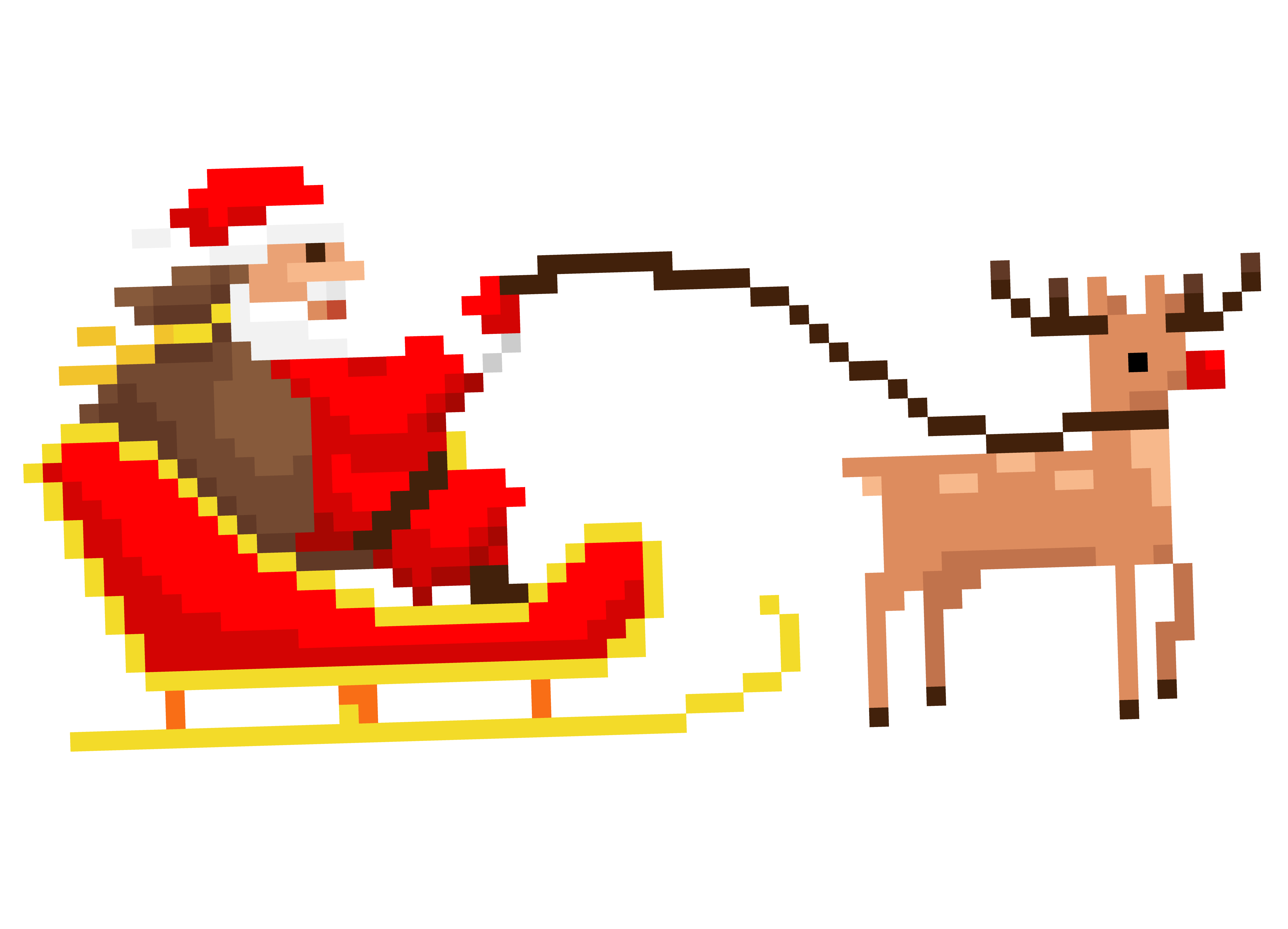 Santa in a sleigh pulled by Rudolph